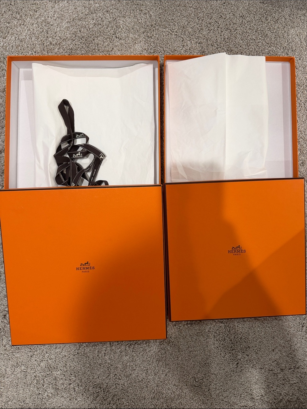 Hermes La Maison Orange Branded Gift Boxes with Black Ribbon